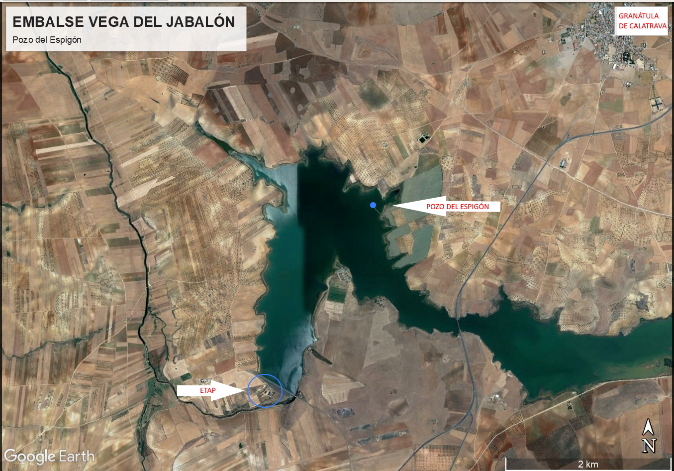 ubicación del pozo del espigón uno de los que se abastece Corral de Cva